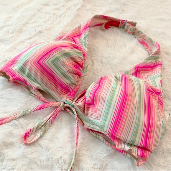 Victorias Secret Gray & Pink Stripe Halter Bikini Top Size 34C - Picture 3 of 9